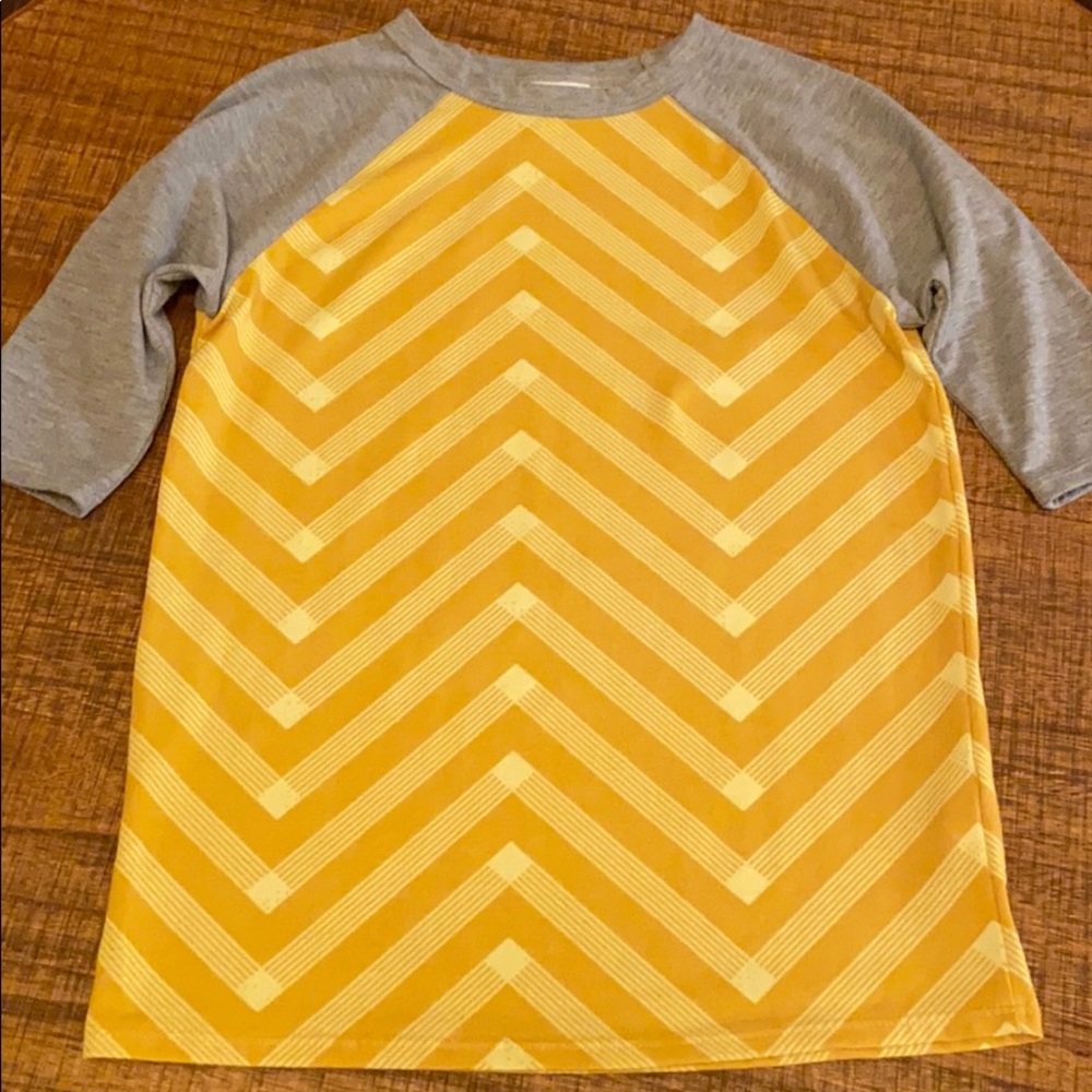 LulaRoe Sloan Shirt size 8 golden yellow and gray